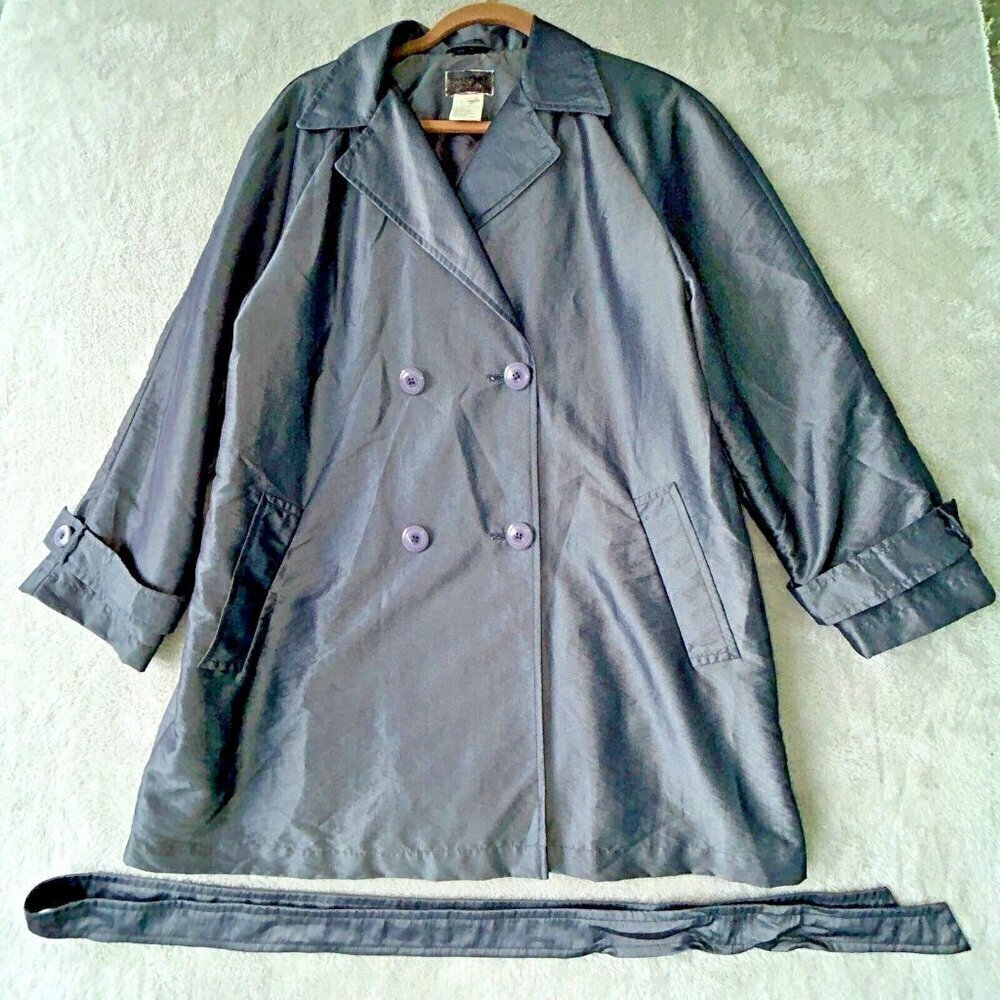 Freeport Studio LL Bean Gray Purple Trench Coat Jacket Womens Medium Chest 44"